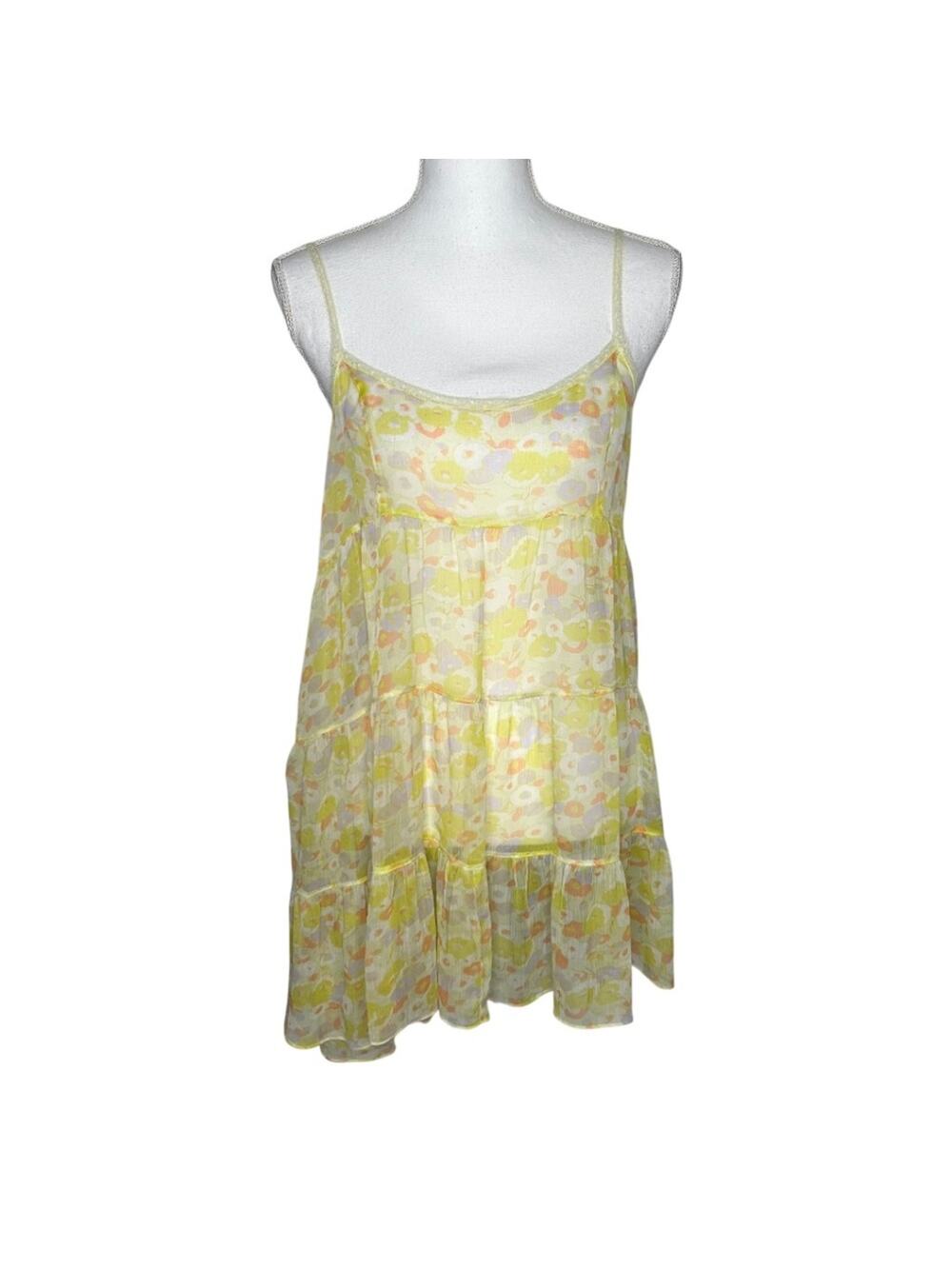 Free People Intimately Floral Babydoll Nightgown Yellow Sheer Babydoll Dress S